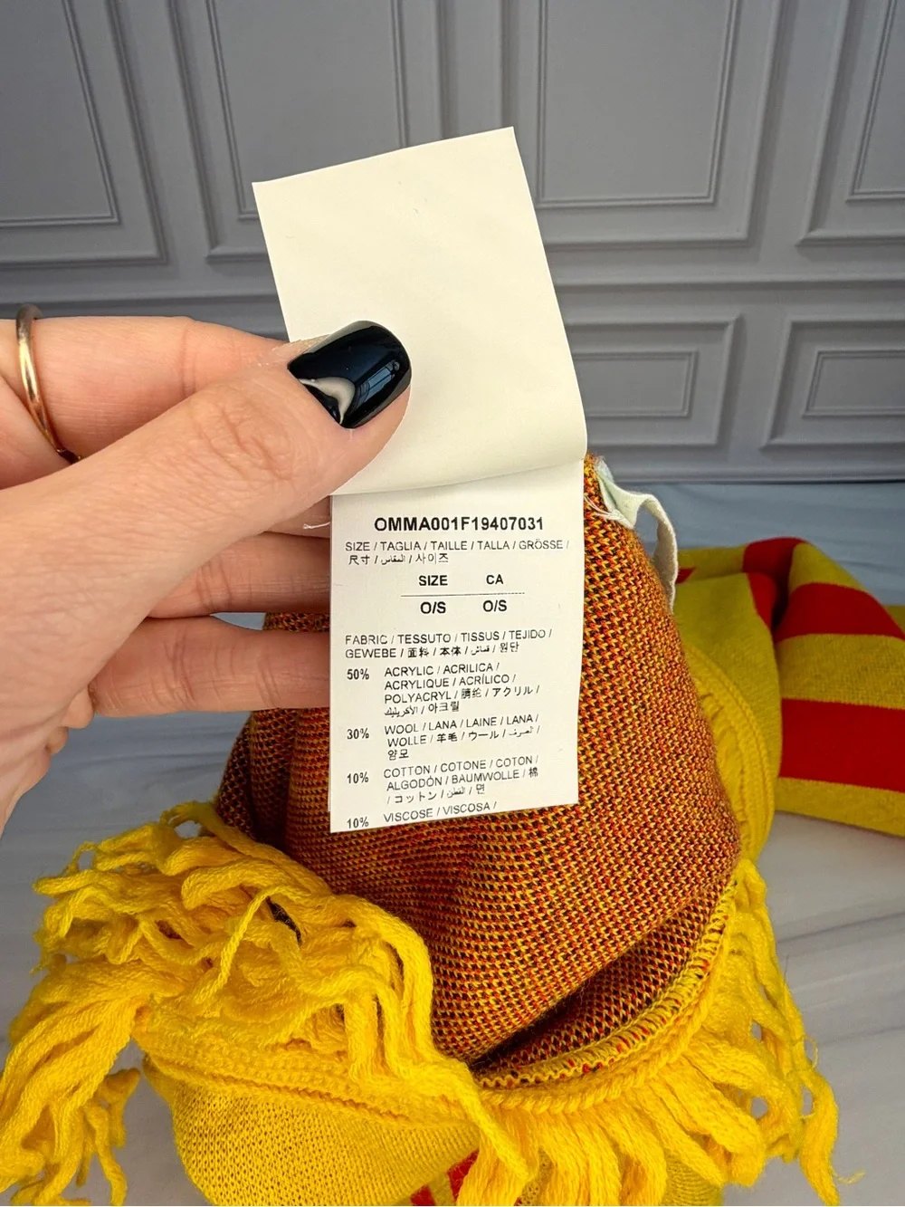 Off-White Fringed Logo Intarsia Knit Scarf Yellow Red Arrow Logo BNWOT